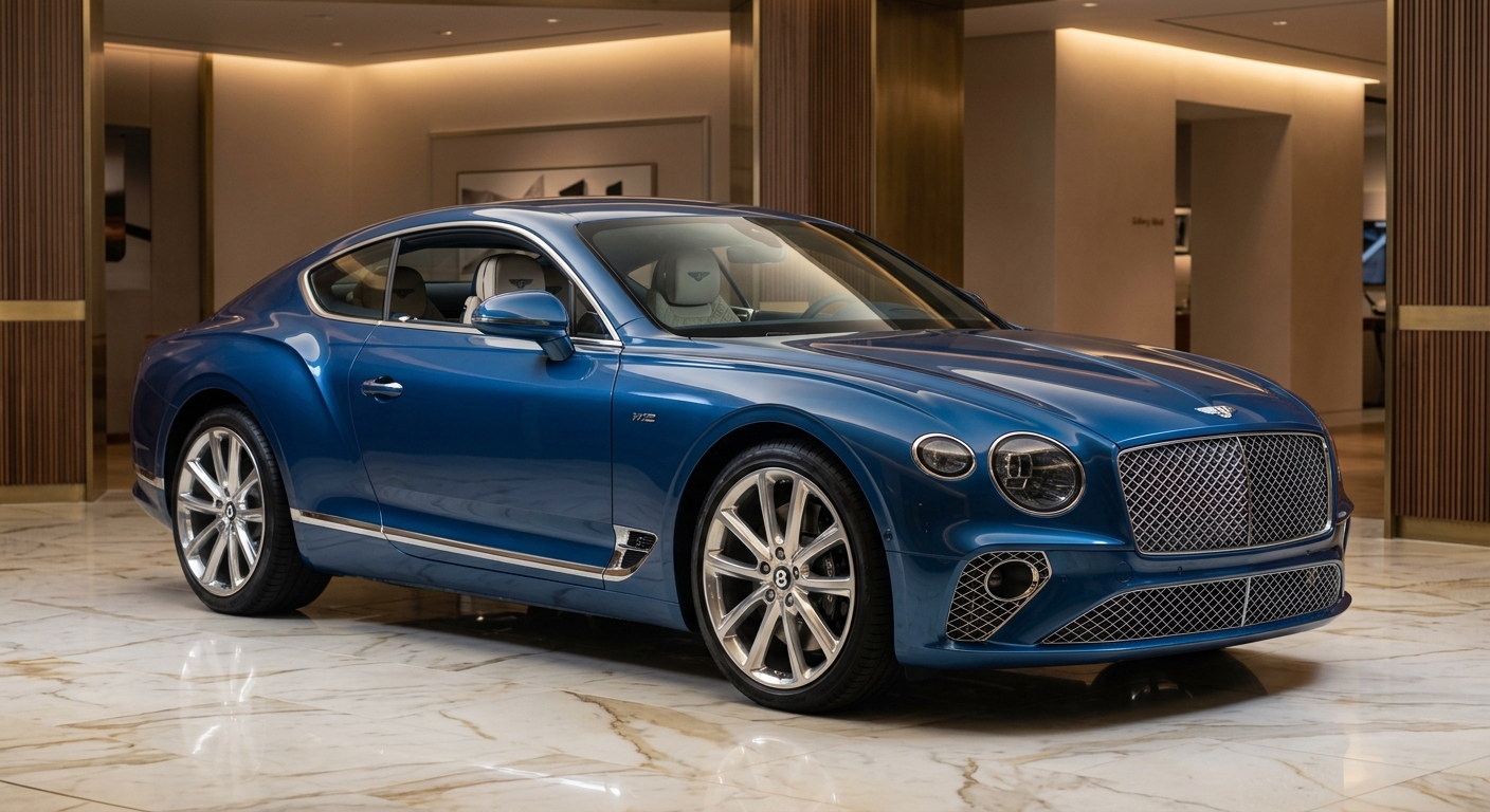 2019 Bentley Continental GT luxury coupe in elegant studio setting with warm lighting showcasing British craftsmanship