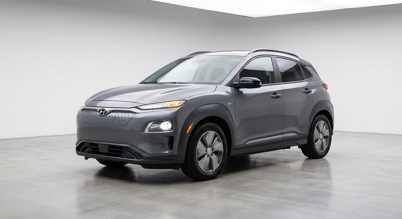 2019 Hyundai Kona Electric compact SUV in clean white studio setting with modern lighting