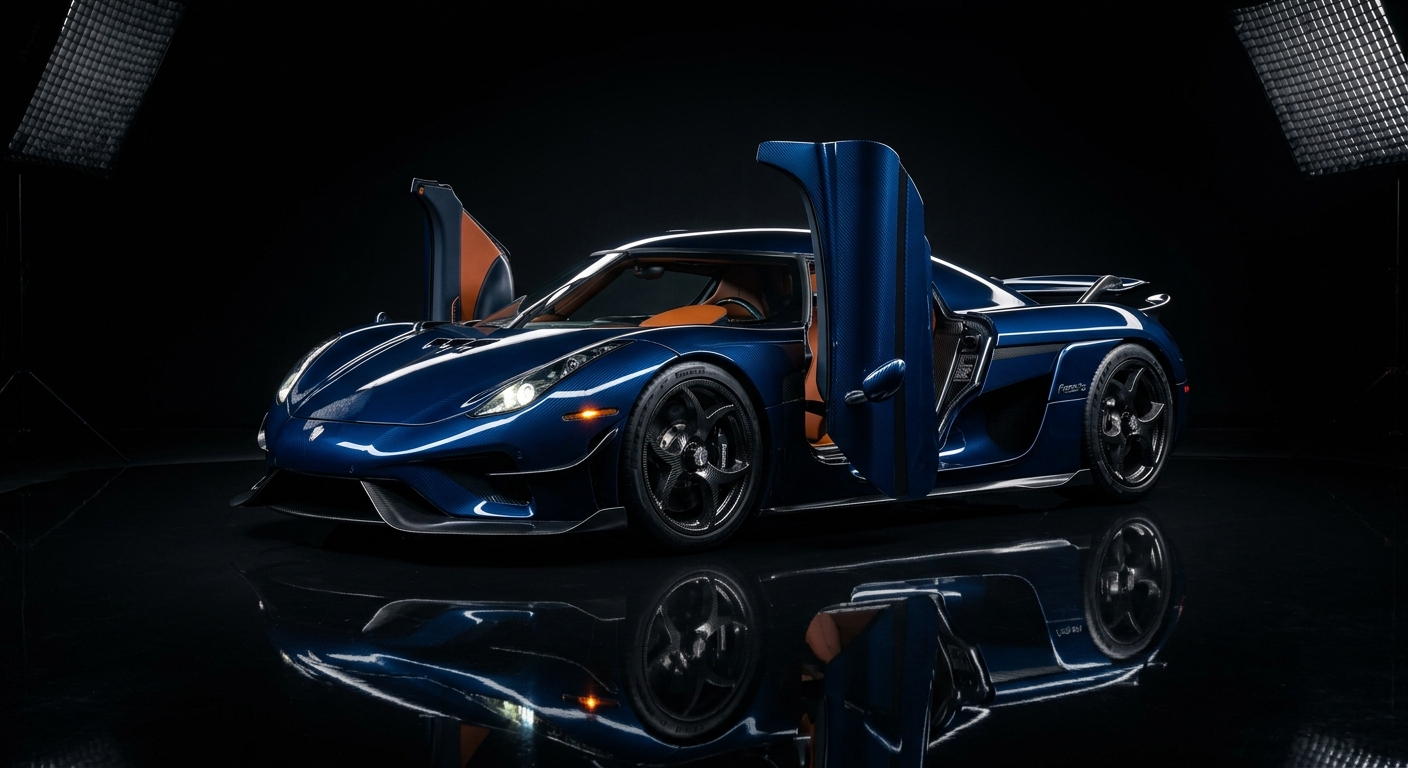 2019 Koenigsegg Regera hybrid hypercar in dramatic studio lighting