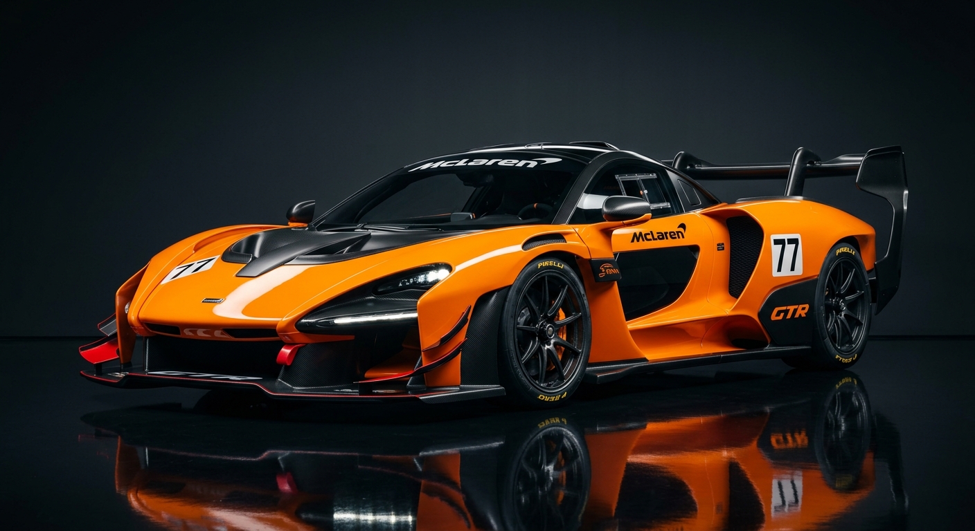 2019 McLaren Senna GTR track-focused hypercar in dramatic studio lighting