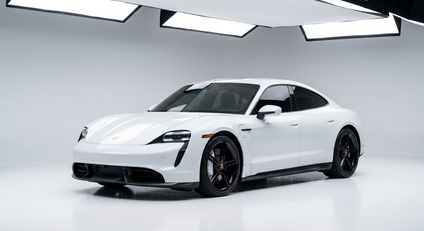 2019 Porsche Taycan Turbo electric performance sedan in clean minimal studio with white background