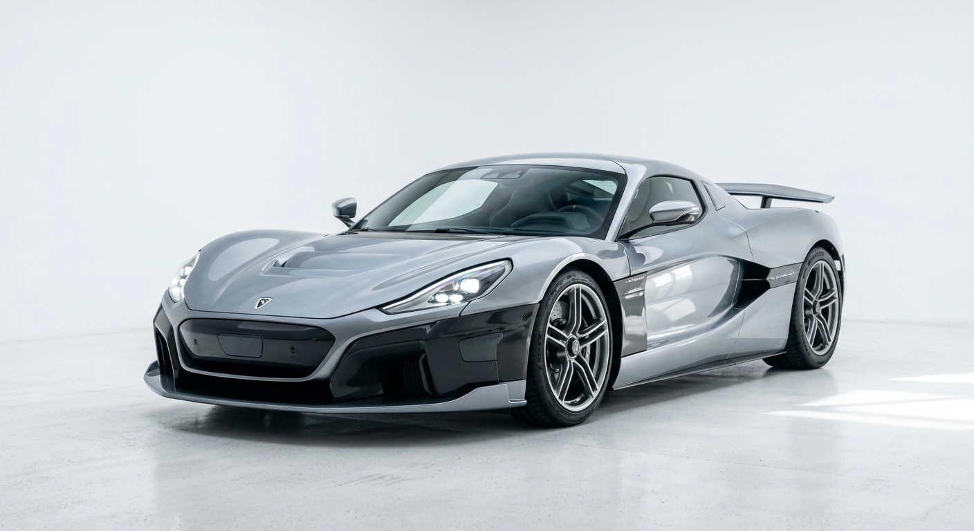 2019 Rimac C_Two electric hypercar in sleek studio setting with clean white background and soft lighting