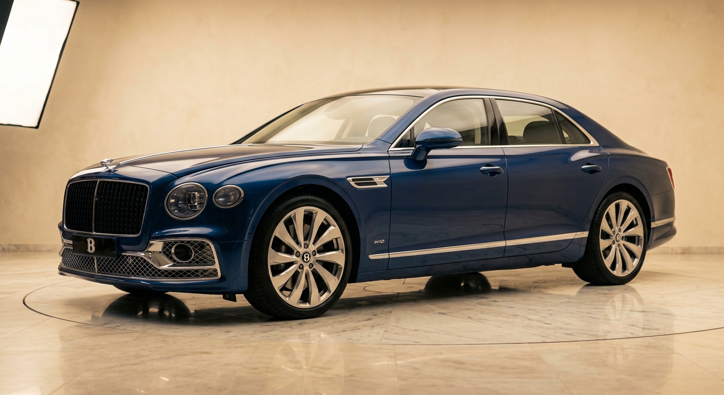 2020 Bentley Flying Spur W12 luxury sedan in elegant studio setting with soft warm lighting