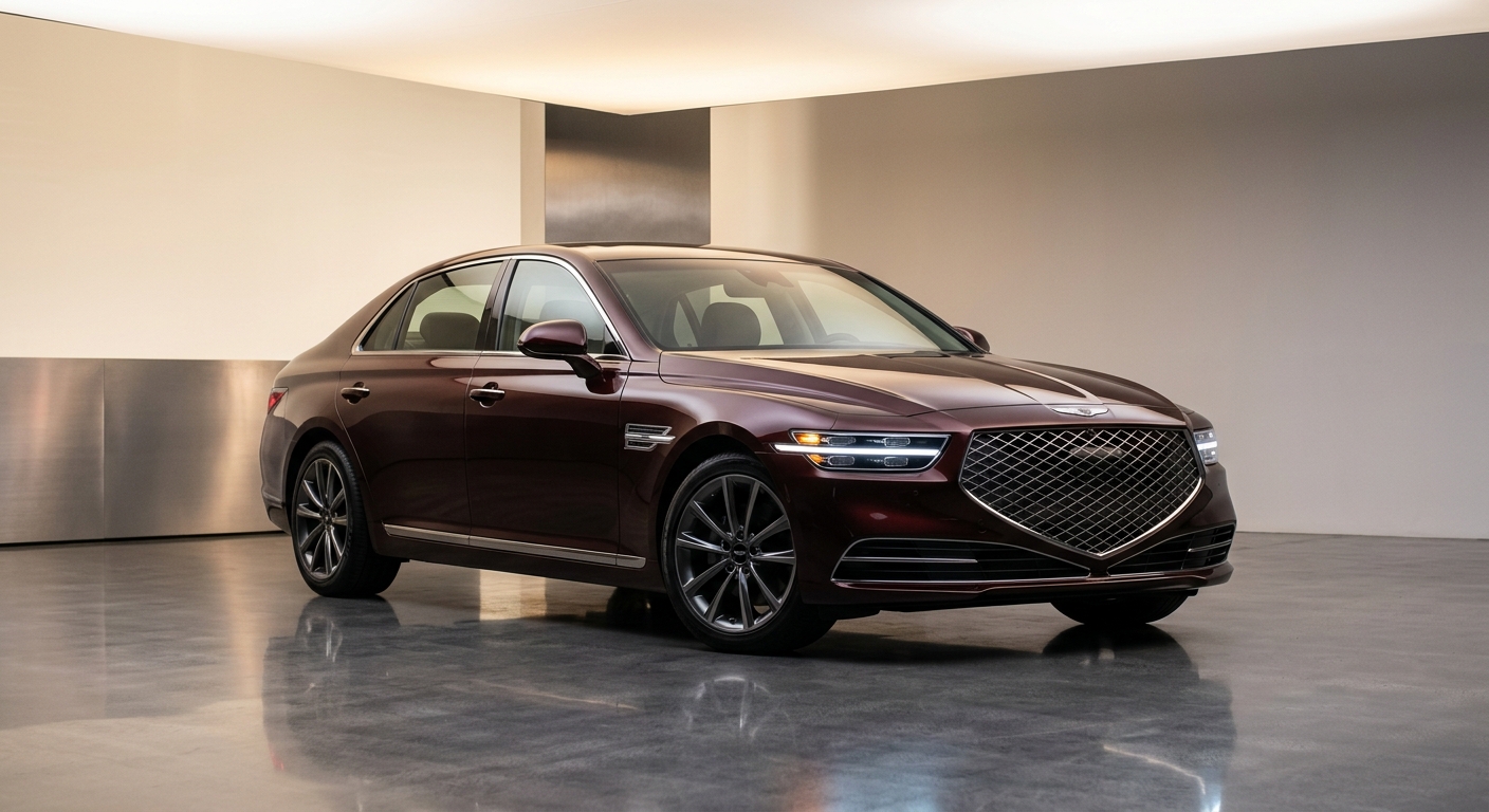 2020 Genesis G90 luxury sedan in elegant studio lighting showcasing premium design