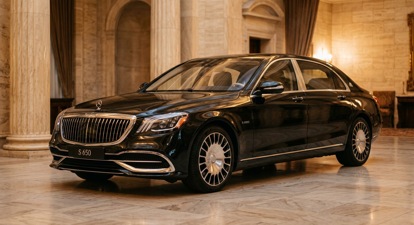 2020 Mercedes-Maybach S 650 luxury sedan in elegant studio setting with warm lighting