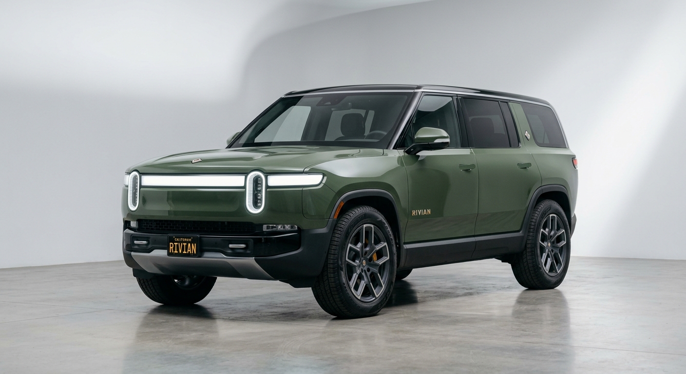 2020 Rivian R1S electric SUV in clean minimal studio with soft lighting