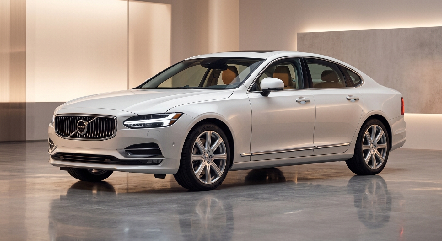 2020 Volvo S90 T8 Inscription luxury sedan in elegant studio setting with soft warm lighting