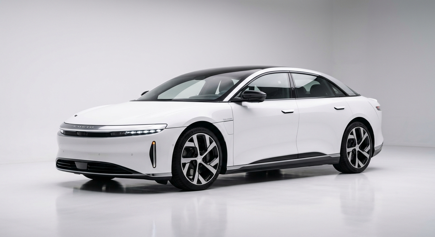 2021 Lucid Air Dream Edition Performance luxury electric sedan in pristine white studio setting