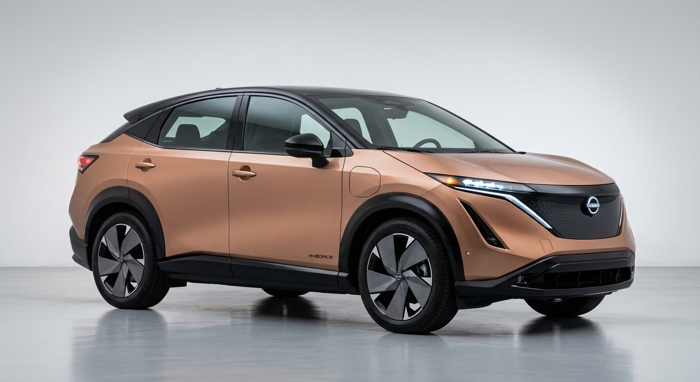 2022 Nissan Ariya electric crossover SUV in clean minimal studio with white background and soft diffused lighting