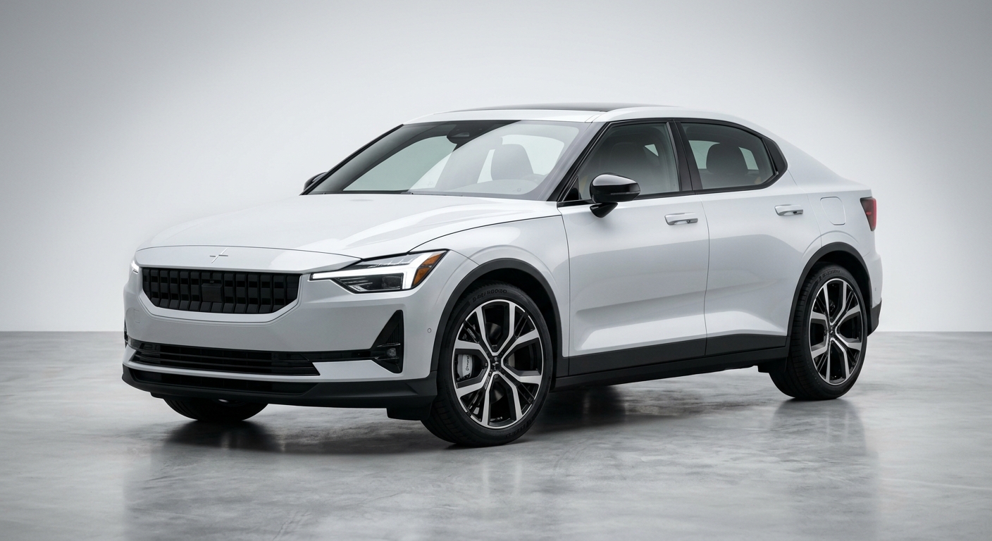 2022 Polestar 2 electric sedan in a clean minimalist studio setting with soft lighting