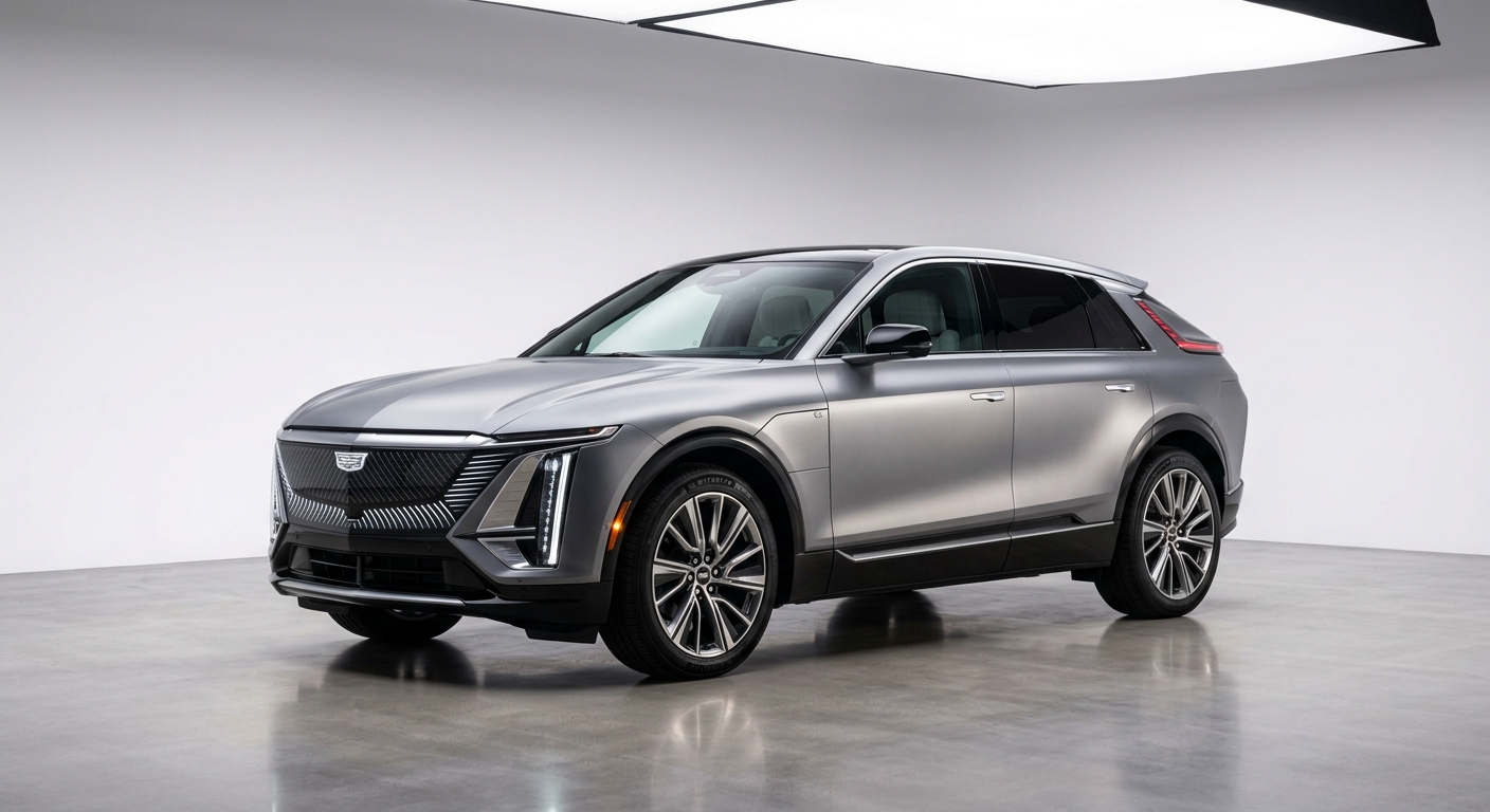 2023 Cadillac Lyriq luxury electric SUV in studio lighting with clean minimal background