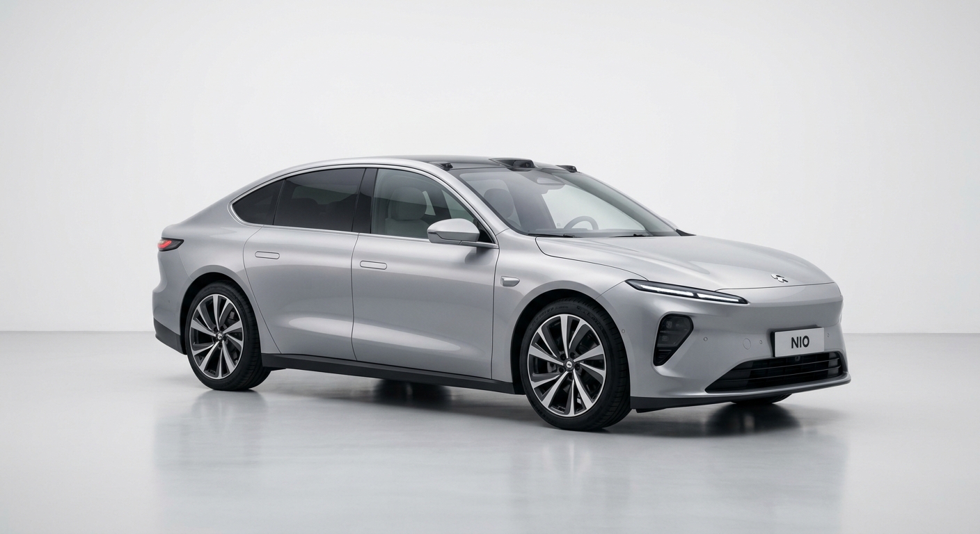 2023 NIO ET7 electric luxury sedan in clean studio setting with soft lighting
