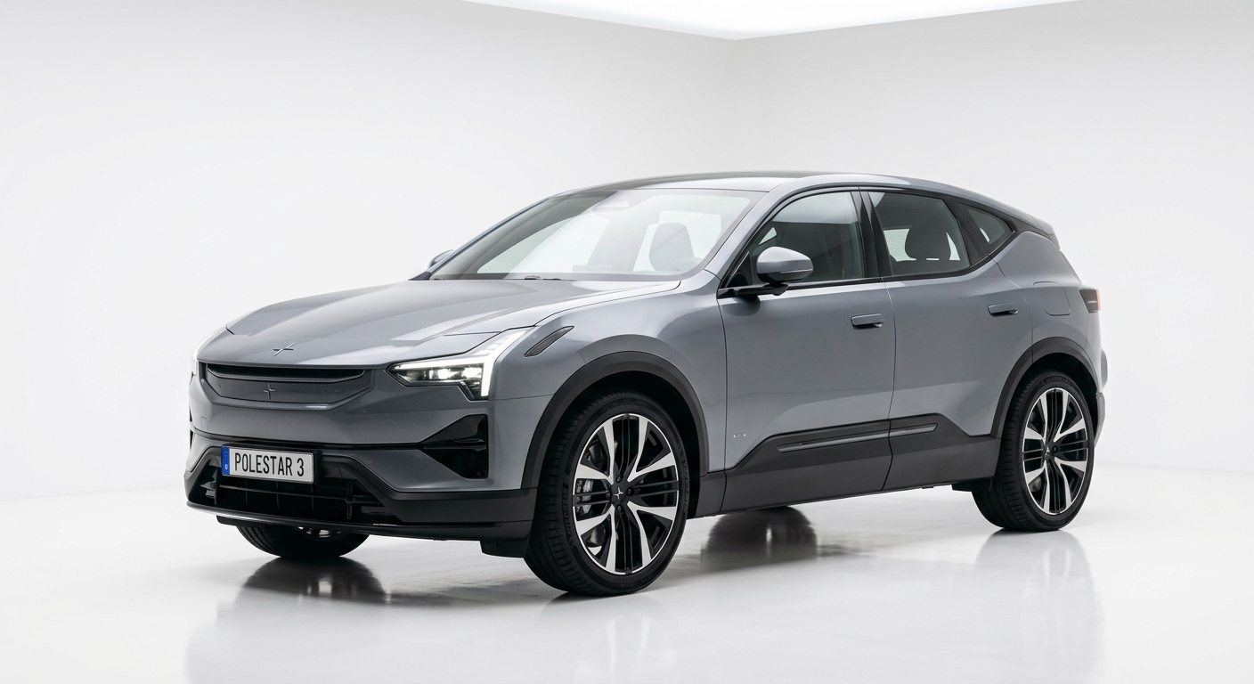 2023 Polestar 3 electric SUV in Thunder Grey photographed in clean minimal studio with white background