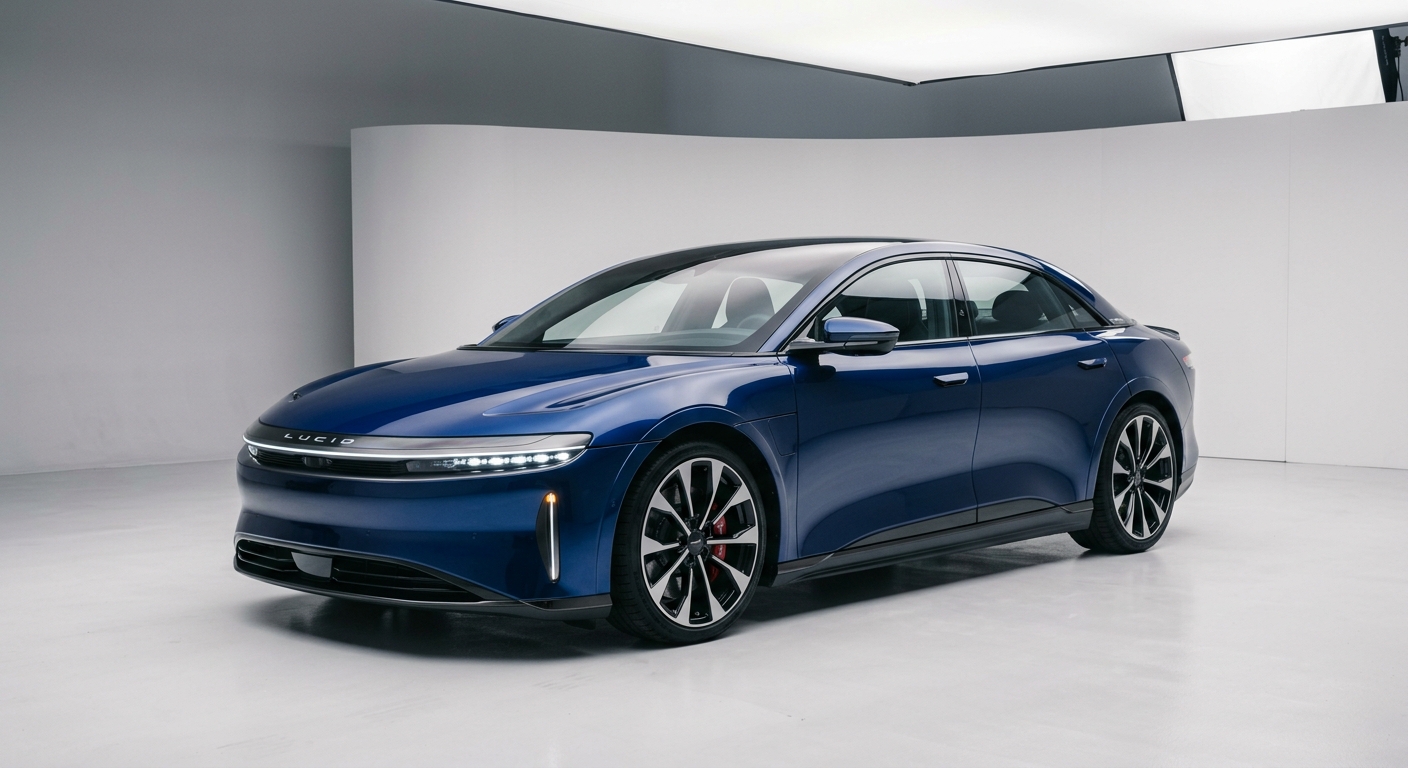 2024 Lucid Air Sapphire luxury electric sedan in clean minimal studio setting
