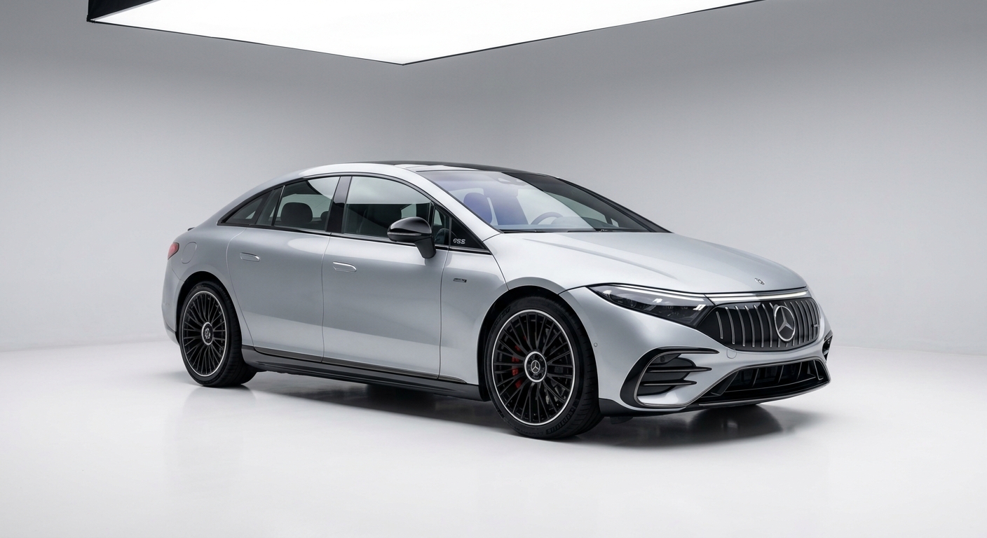 2024 Mercedes-EQS AMG 53 electric luxury sedan in clean modern studio setting